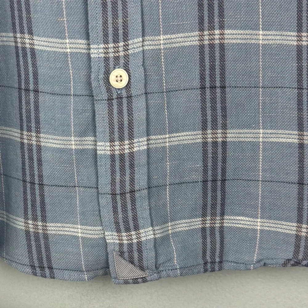 UNTUCKit Garzon Mens Medium Blue Plaid Cotton Linen Slim Fit Button Down Shirt